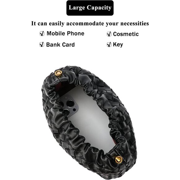 ⚡ Women's Leather Dumpling Pearl Chain Evening Black Crossbody Clutch Bag - Picture 5 of 8